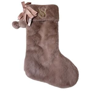 NWT Victorias Secret Blush Pink Fuzzy Pom Pom Christmas Holiday Stocking